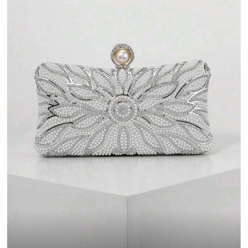 Evening Clutch Bag Women, Bridal Clutch, Pearl Rhinestone Floral Party